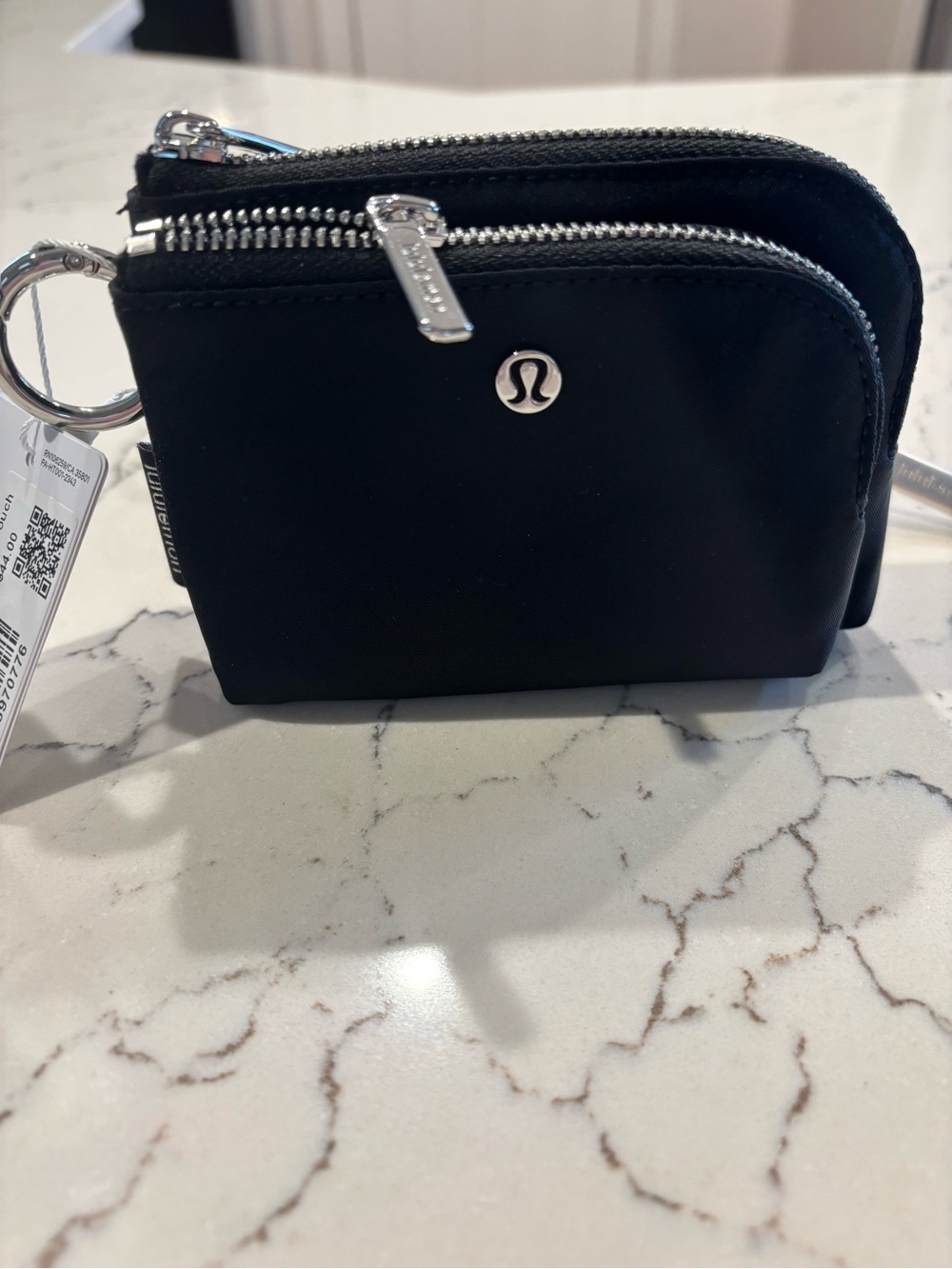 🖤 Lululemon Double‑Zip Clippable Card Pouch—Black w/ Silver Hardware D Ring NWT
